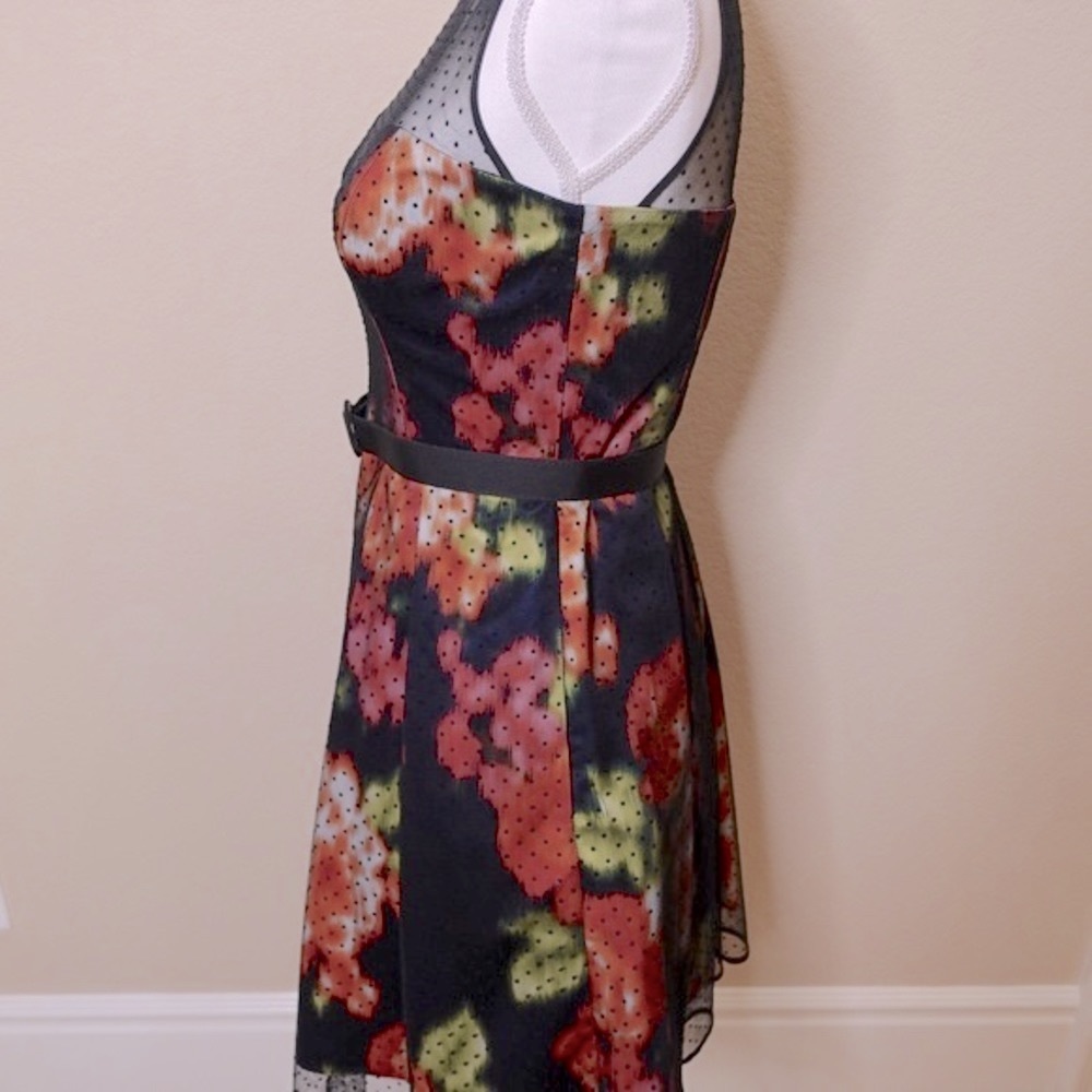 NEW Eliza J Navy Floral Dress with Black Sheer Polka Dot Mesh Ove… - Picture 9 of 16